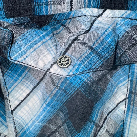Harley Davidson Garage Snap Button Plaid Shirt Short Sleeve‎ HDMC Blue XL Slim - Picture 3 of 7